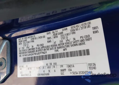 2014 Ford Escape Se из США, поврежденный, VIN 1FMCU0GX7EUD77621